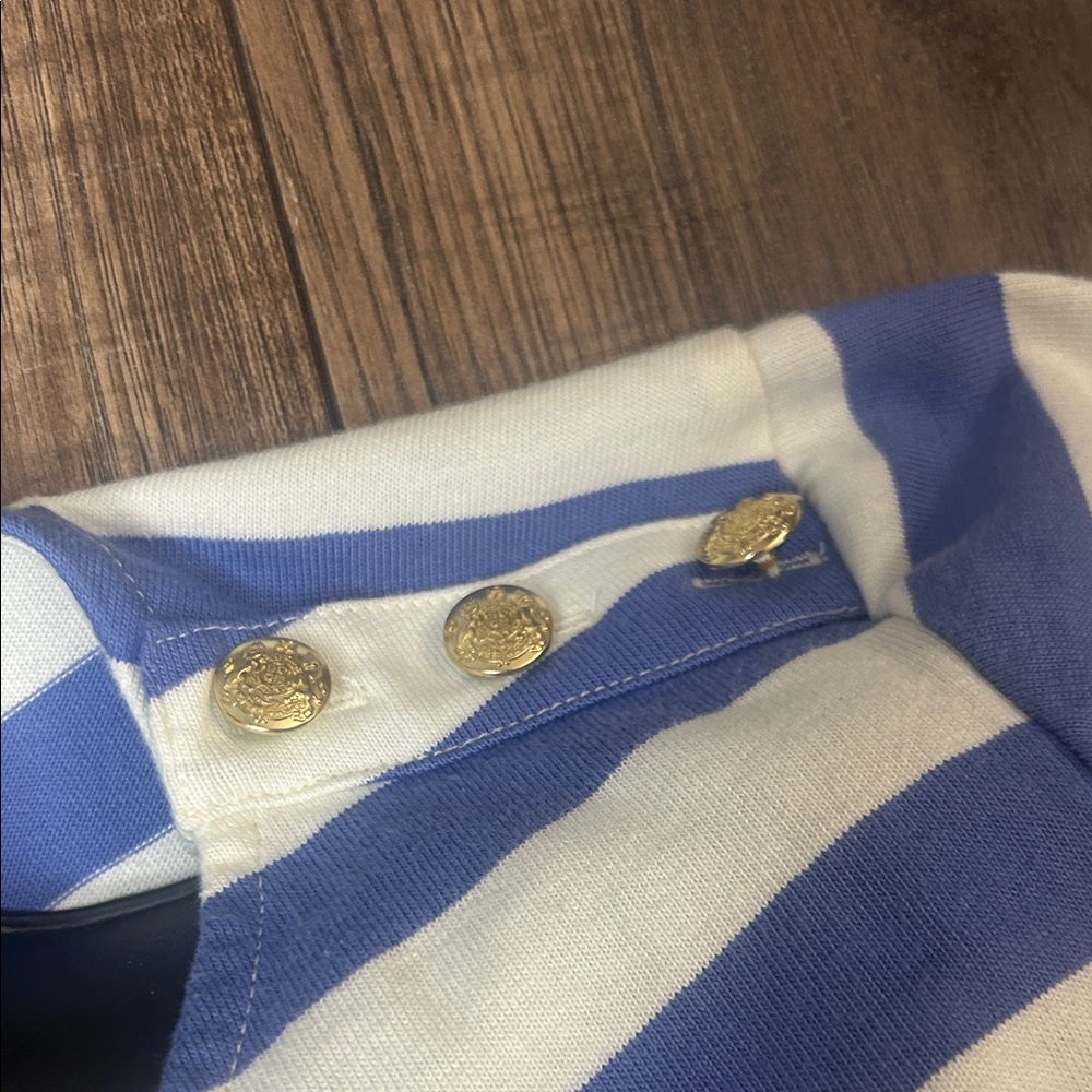 J.Crew Striped Tee Women’s Size Large Blue White Gold Buttons - Picture 3 of 6